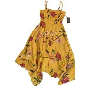 Vince Camuto Yellow Floral Spaghetti Strap Dress Women’s Size 2 Asymmetrical NEW